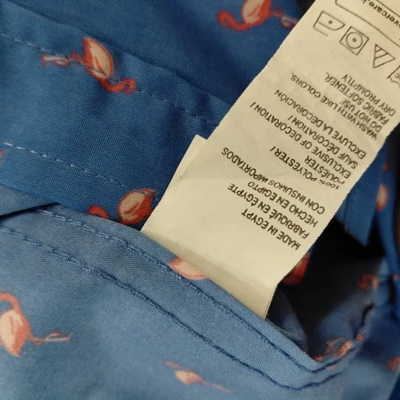 IZOD Mens XXL All Over Flamingo Print Blue Performance Button Up Beach Collared - Picture 6 of 8